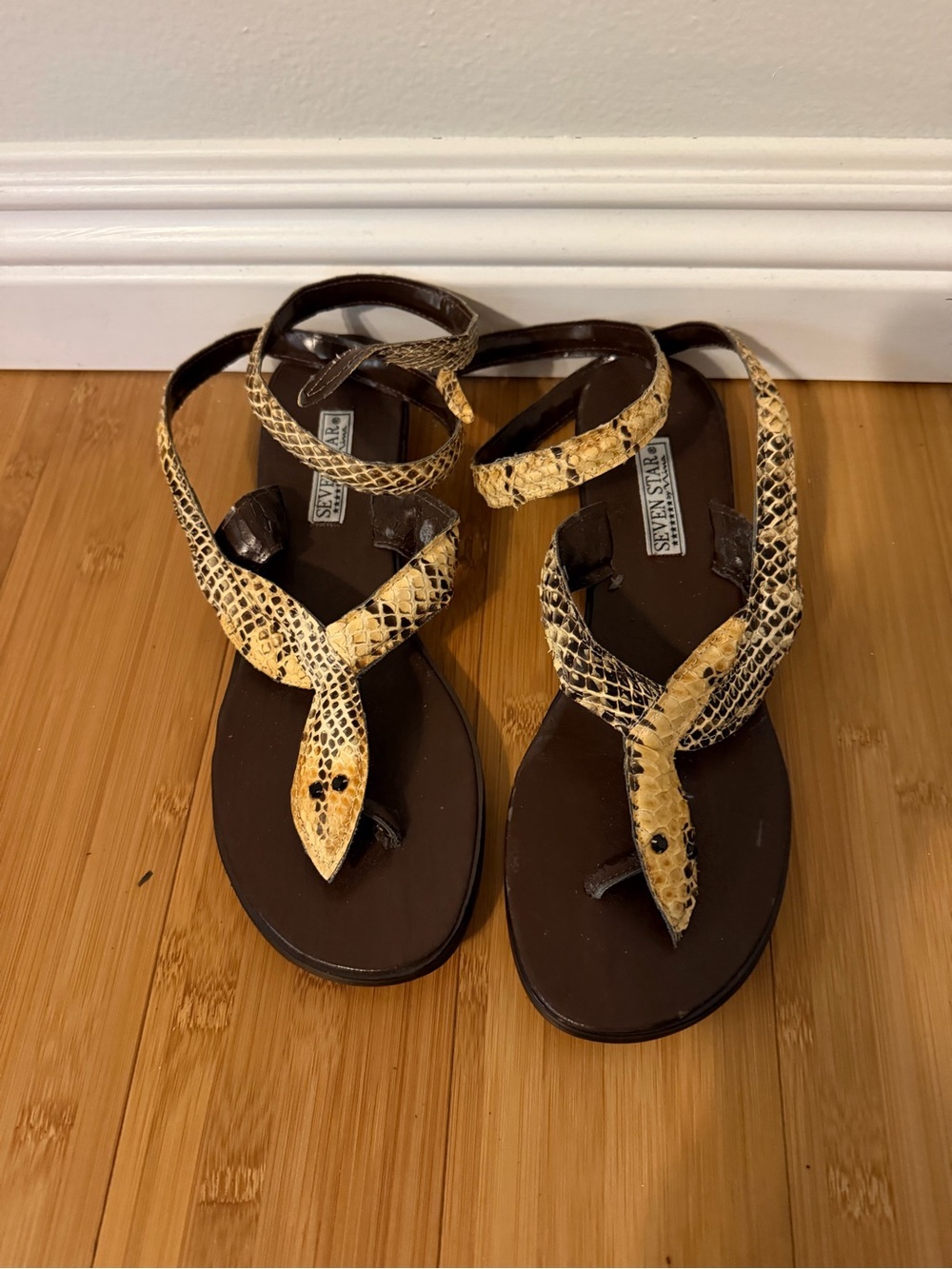 Steve Madden Yellow Snake-Print Ankle Wrap Sandals